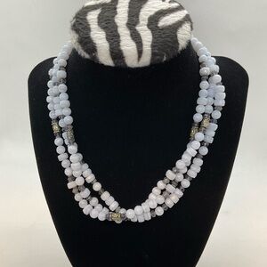 Blue Lace agate triple strand handcrafted necklace w/silver clasp -necklace only